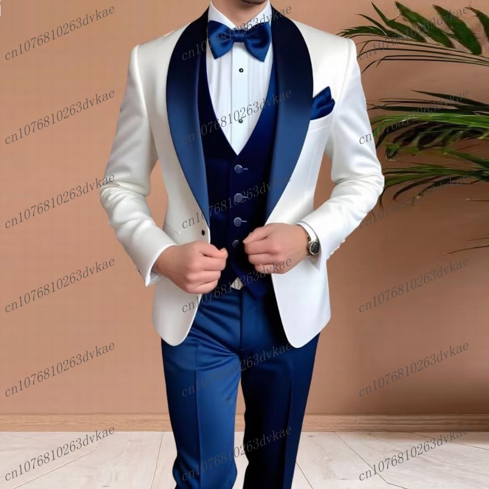 Men'S Grooming Set - Acetate satin White And Navy Blue